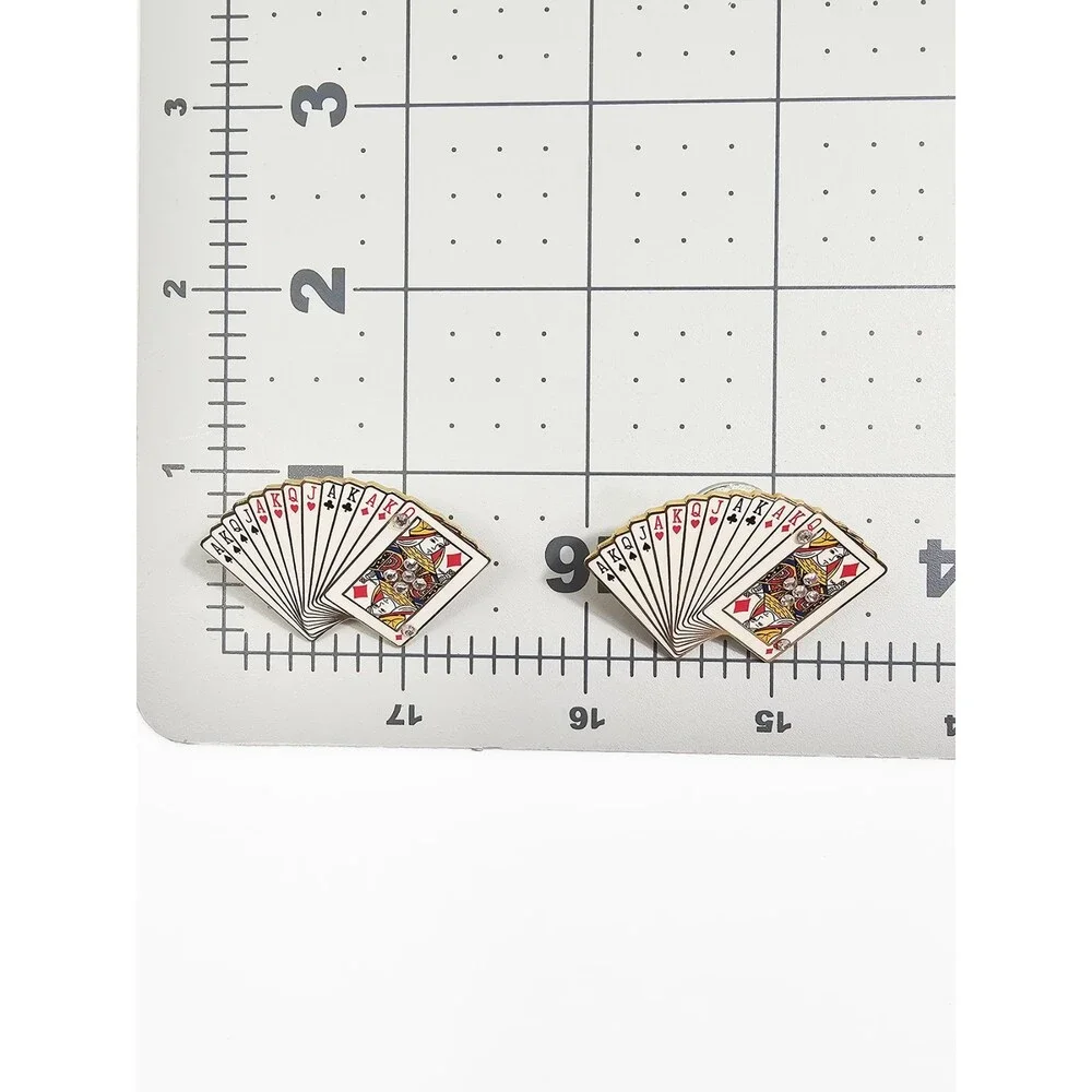 Deck of Playing Card Estate Earrings Poker Rhinestone Bridge Queen of Diamonds